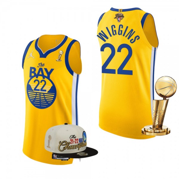 7X NBA Finals Champs Golden State Warriors Andrew Wiggins Gold Authentic Set Jersey #22