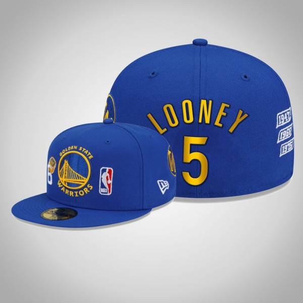 Kevon Looney Hat Warriors 6x World Champion Rings #5 Royal New Era Fitted Cap