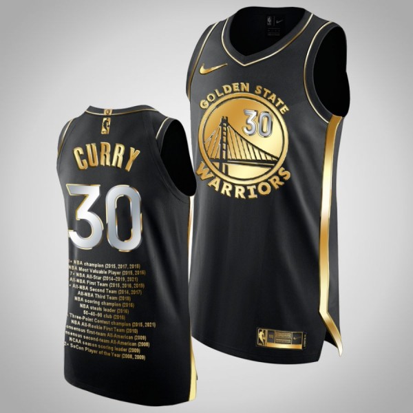 Stephen Curry NBA Record Setter Warriors Black #30 Jersey Golden Authentic
