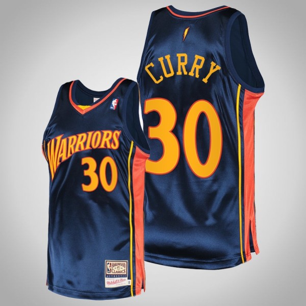 Golden State Warriors #30 Stephen Curry Navy Hardwood Classics Jersey Throwback Authentic